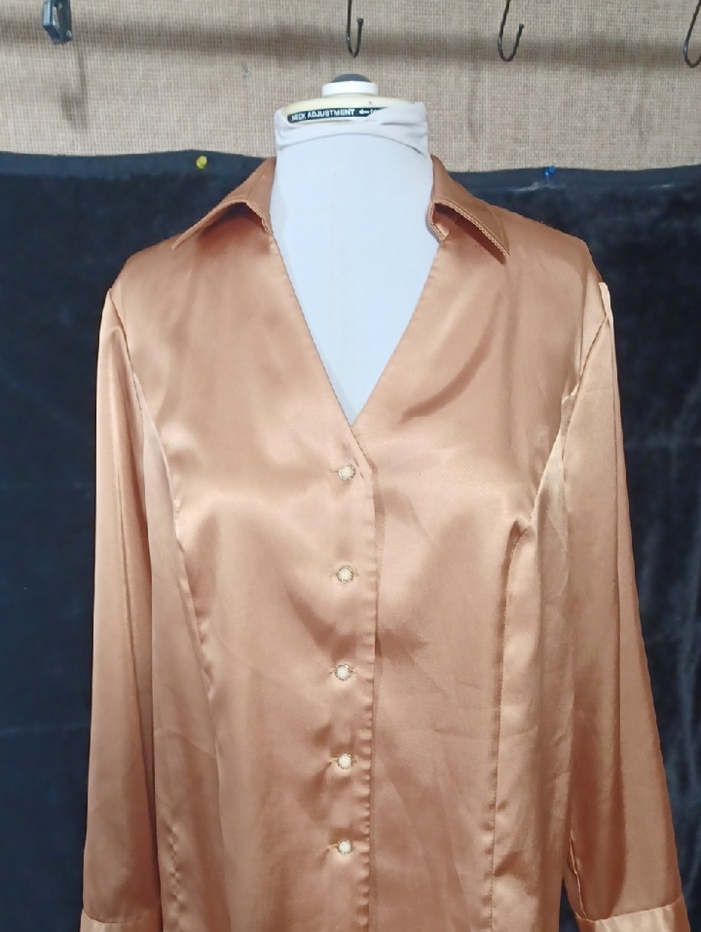 Satin Button-Front Women's Blouse - Bronze
